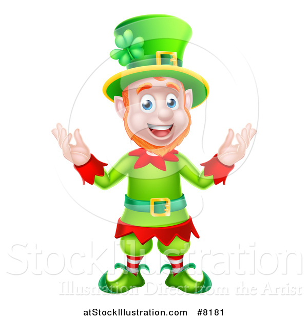 Vector Illustration of a Cartoon Friendly St Patricks Day Leprechaun Welcoming