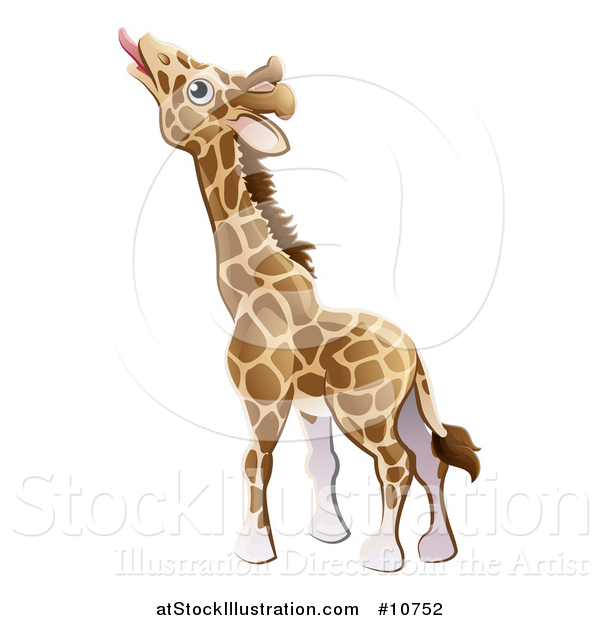 Vector Illustration of a Cartoon Giraffe Stretching His Tongue out to Eat