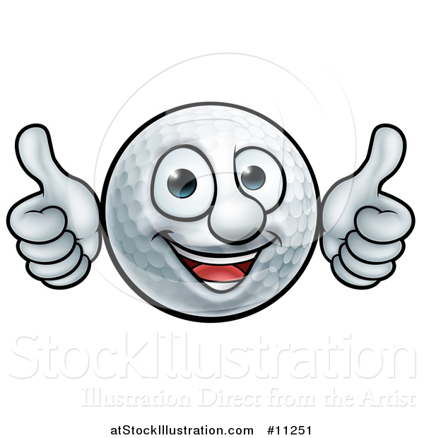 Vector Illustration of a Cartoon Golf Ball Mascot Giving Two Thumbs up