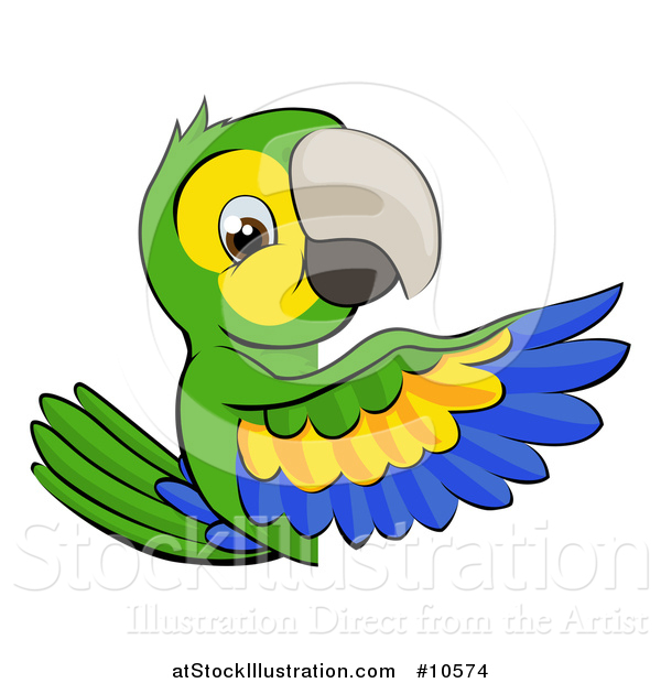 Vector Illustration of a Cartoon Green Macaw Parrot Pointing Around a Sign