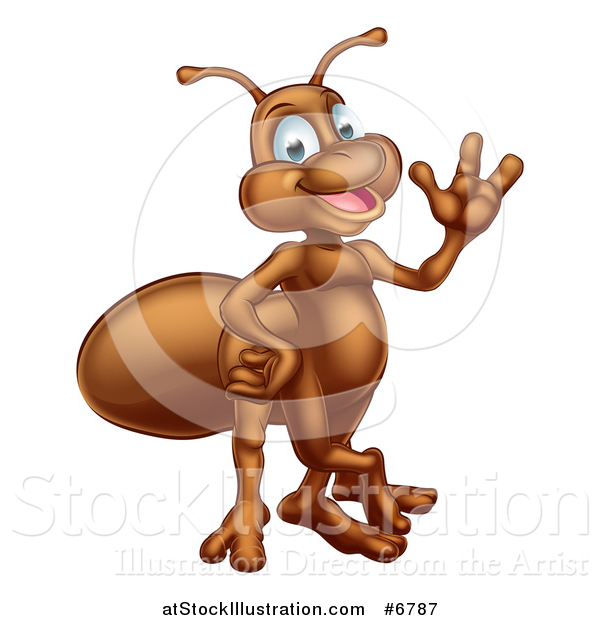 Vector Illustration of a Cartoon Happy Ant Waving