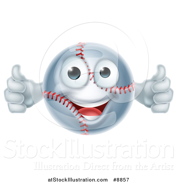 Vector Illustration of a Cartoon Happy Baseball Character Giving Two Thumbs up