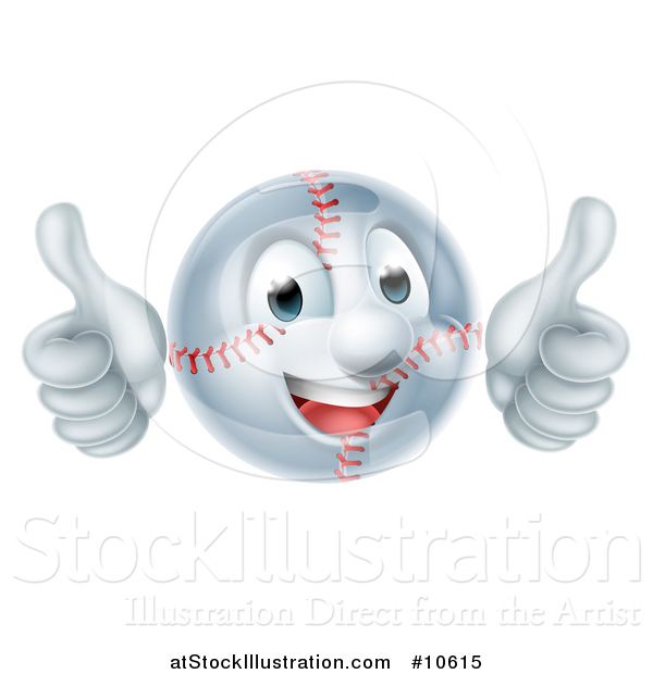 Vector Illustration of a Cartoon Happy Baseball Mascot Giving Two Thumbs up