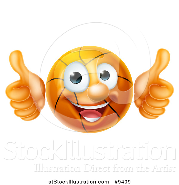 Vector Illustration of a Cartoon Happy Basketball Character Giving Two Thumbs up