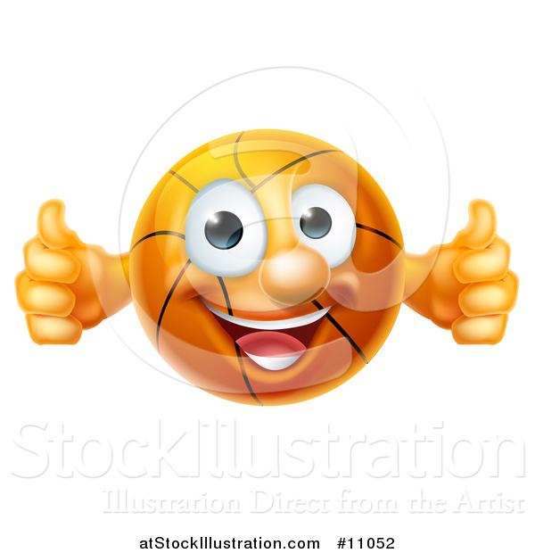 Vector Illustration of a Cartoon Happy Basketball Character Holding Two Thumbs up