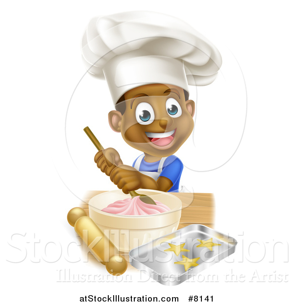 Vector Illustration of a Cartoon Happy Black Boy Making Frosting and Star Cookies