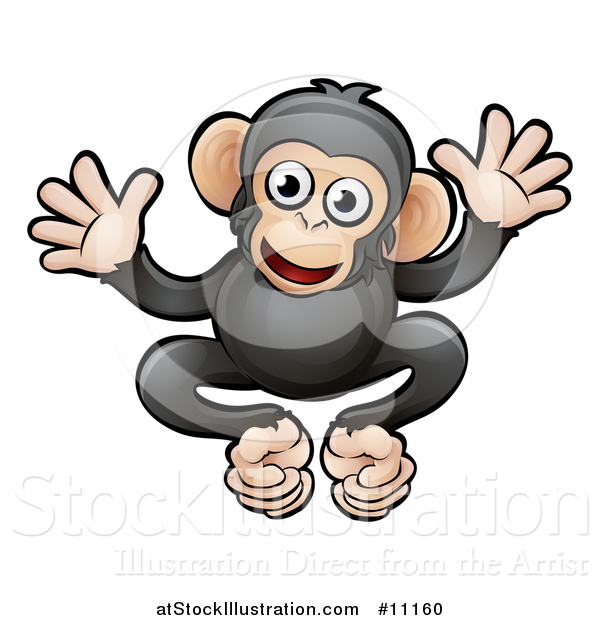 Vector Illustration of a Cartoon Happy Chimpanzee