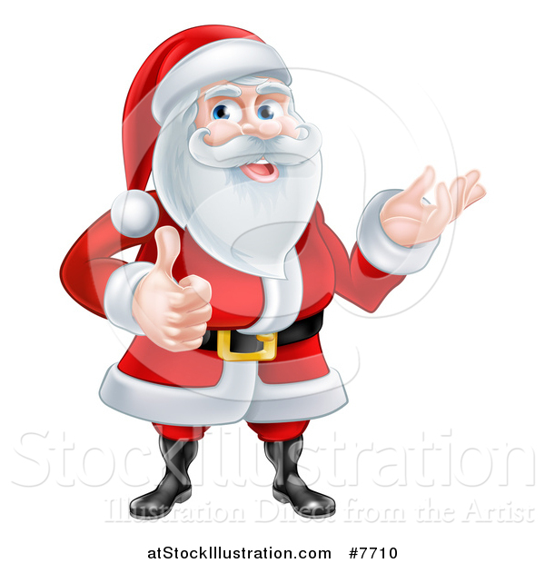Vector Illustration of a Cartoon Happy Christmas Santa Claus Giving a Thumb up and Presenting