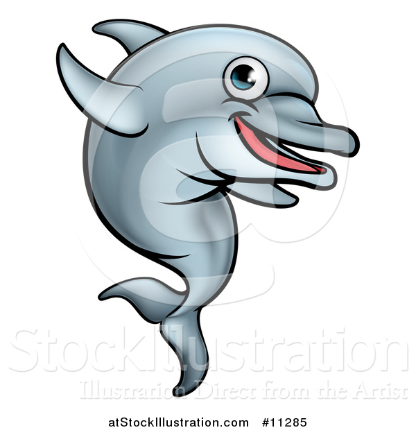 Vector Illustration of a Cartoon Happy Cute Dolphin