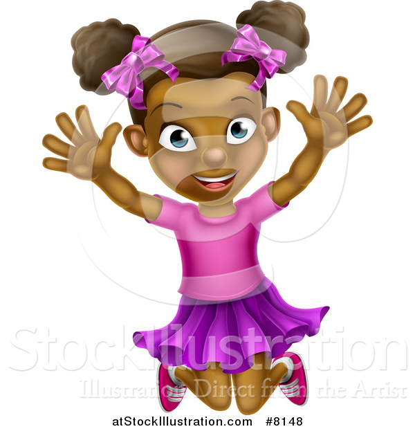 Vector Illustration of a Cartoon Happy Excited Black Girl Jumping