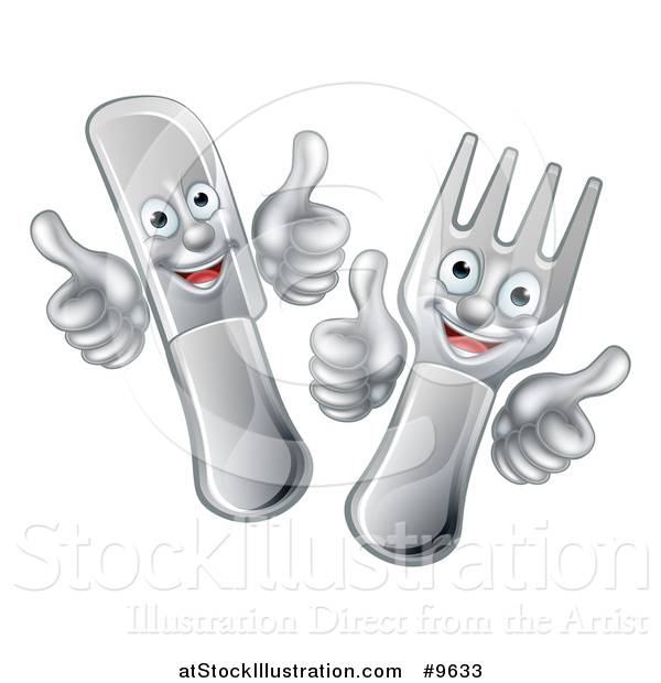 Vector Illustration of a Cartoon Happy Fork and Knife Giving Thumbs up
