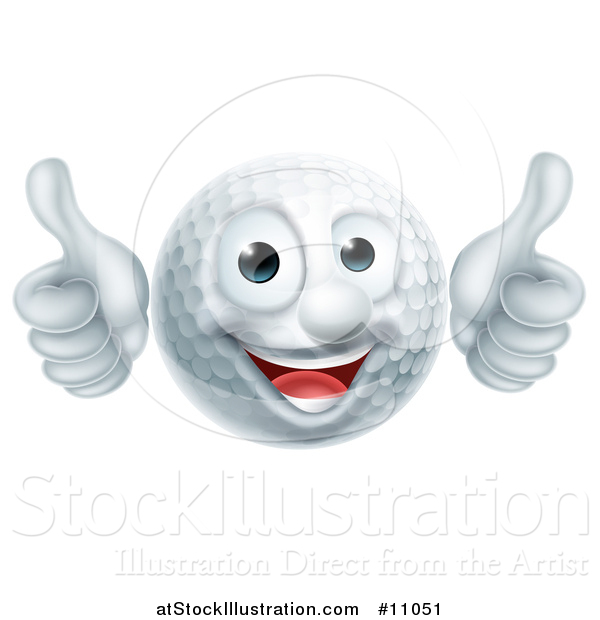 Vector Illustration of a Cartoon Happy Golf Ball Mascot Giving Two Thumbs up
