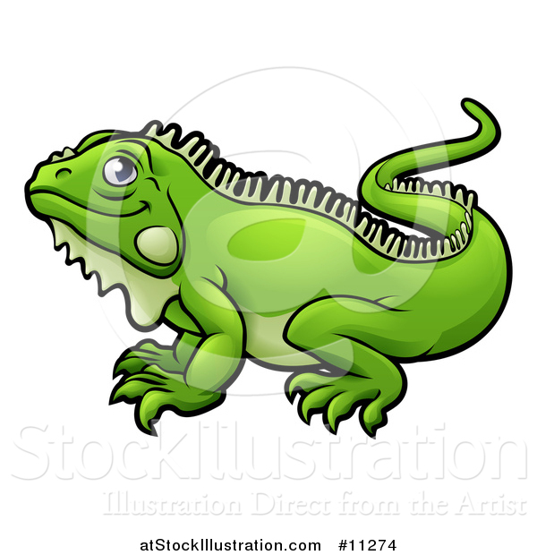 Vector Illustration of a Cartoon Happy Green Iguana Lizard