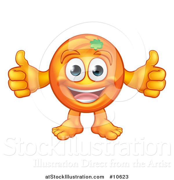 Vector Illustration of a Cartoon Happy Orange Mascot Character Giving Two Thumbs up