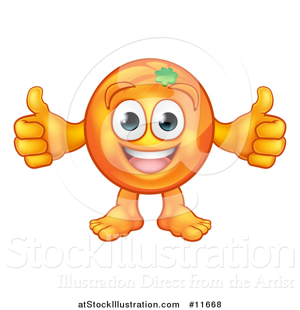 Vector Illustration of a Cartoon Happy Orange Mascot Character Giving Two Thumbs up