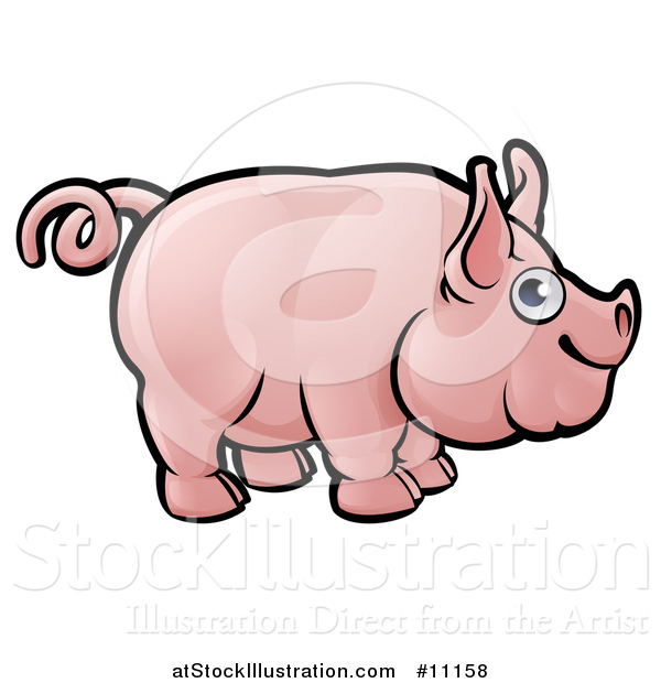 Vector Illustration of a Cartoon Happy Pig with a Curly Tail