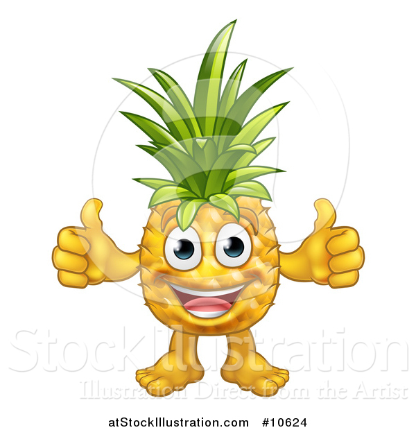 Vector Illustration of a Cartoon Happy Pineapple Mascot Character Giving Two Thumbs up