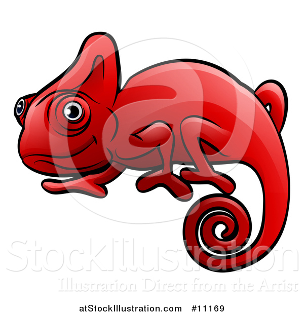 Vector Illustration of a Cartoon Happy Red Chameleon