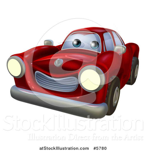 Vector Illustration of a Cartoon Happy Red Vintage Convertible Car