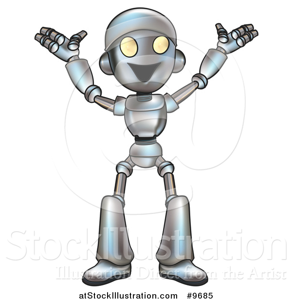 Vector Illustration of a Cartoon Happy Robot Cheering