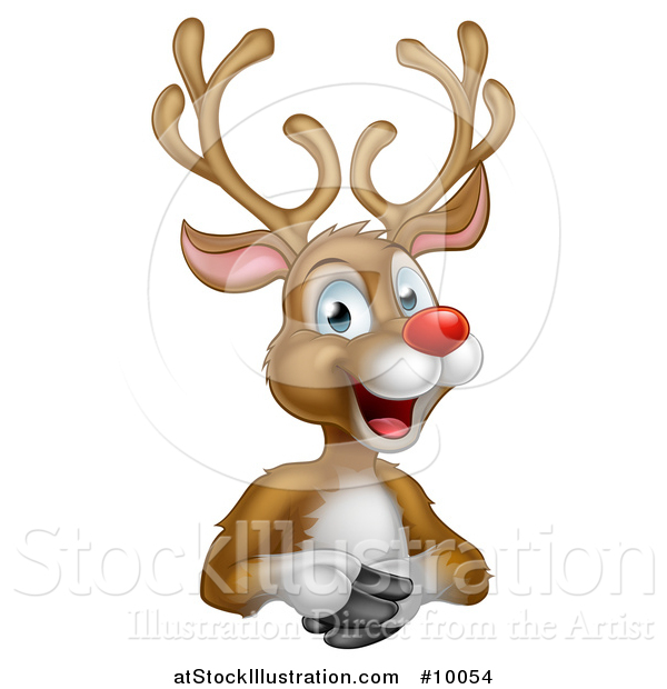 Vector Illustration of a Cartoon Happy Rudolph Red Nosed Reindeer over an Edge