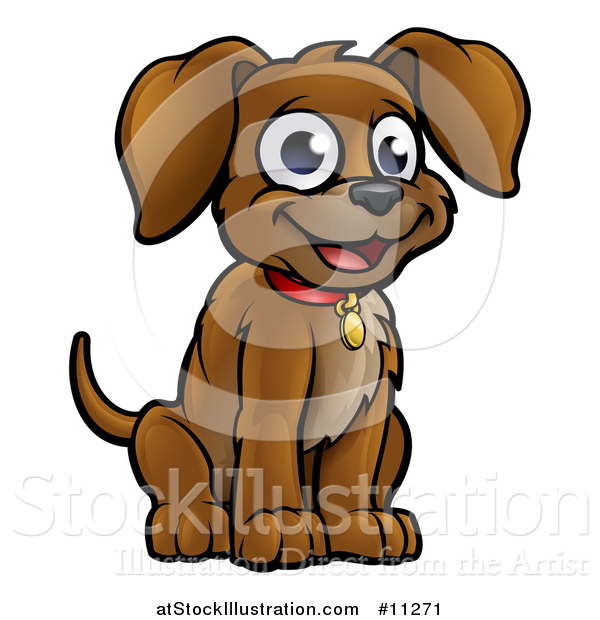 Vector Illustration of a Cartoon Happy Sitting Puppy
