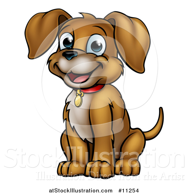 Vector Illustration of a Cartoon Happy Sitting Puppy Dog