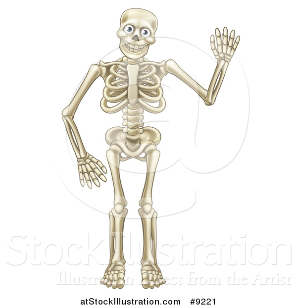 Vector Illustration of a Cartoon Happy Skeleton Waving