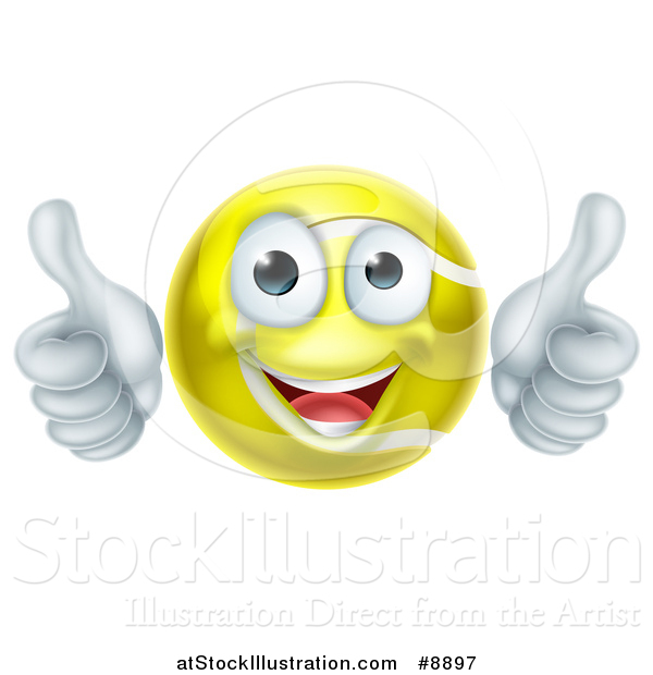 Vector Illustration of a Cartoon Happy Tennis Ball Character Giving Two Thumbs up