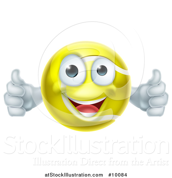 Vector Illustration of a Cartoon Happy Tennis Ball Mascot Giving Two Thumbs up