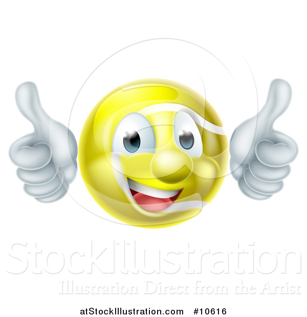 Vector Illustration of a Cartoon Happy Tennis Ball Mascot Giving Two Thumbs up