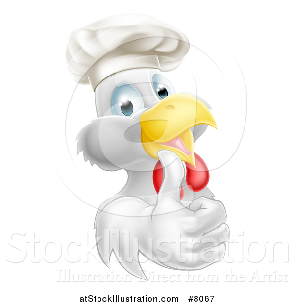 Vector Illustration of a Cartoon Happy White Chef Chicken Wearing a Toque Hat and Giving a Thumb