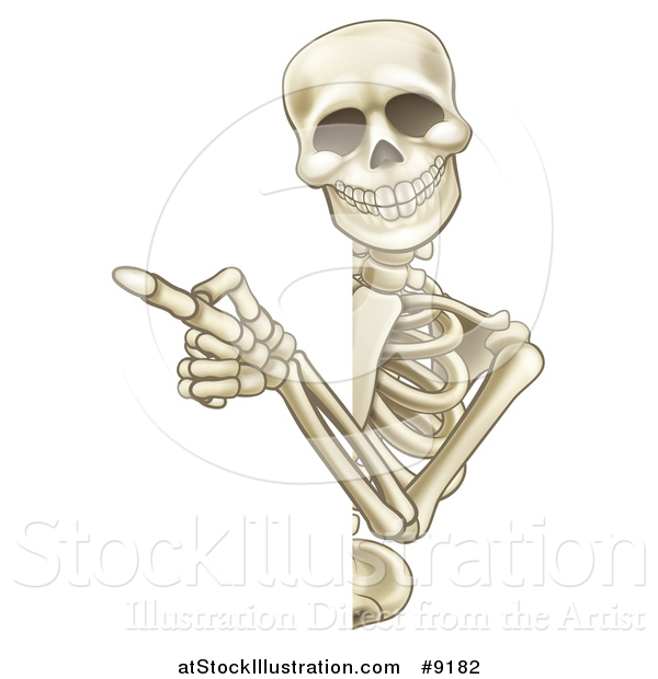 Vector Illustration of a Cartoon Human Skeleton Pointing Around a Sign