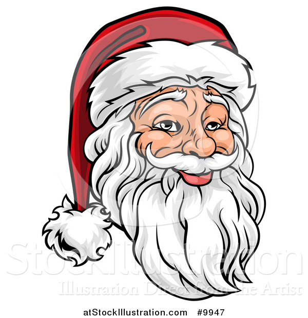 Vector Illustration of a Cartoon Jolly Santa Claus Face in a Christmas Hat