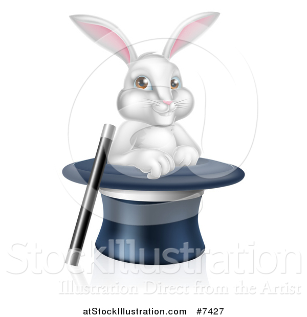 Vector Illustration of a Cartoon Magic Trick Bunny Rabbit in a Hat with a Wand