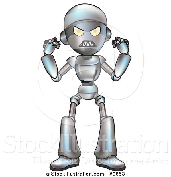 Vector Illustration of a Cartoon Robot Character in a Rage