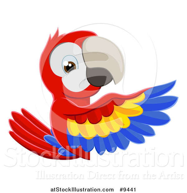 Vector Illustration of a Cartoon Scarlet Macaw Parrot Pointing Around a Sign