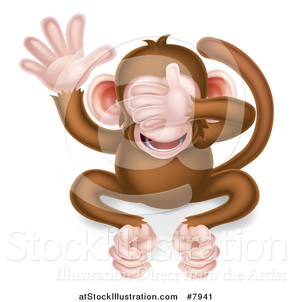 Vector Illustration of a Cartoon See No Evil Wise Monkey Covering His Eyes