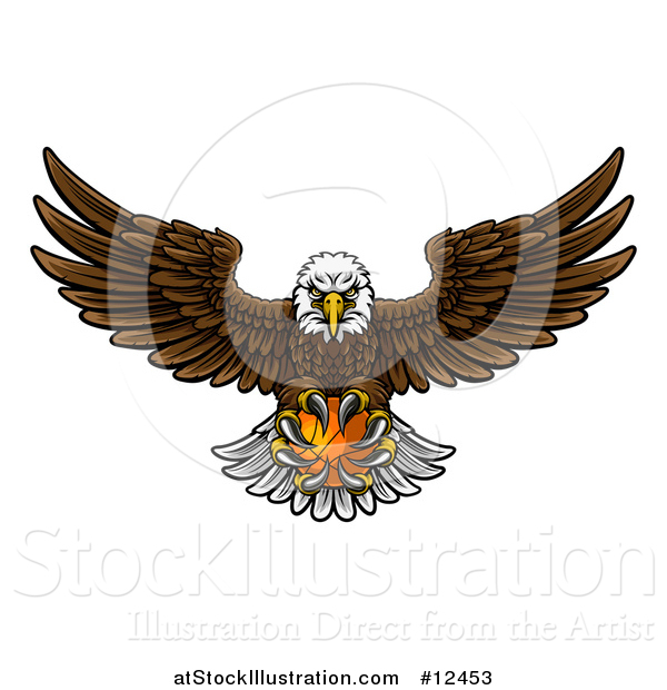 Vector Illustration of a Cartoon Swooping American Bald Eagle with a Basketball in His Talons