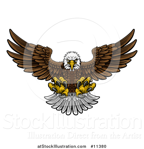 Vector Illustration of a Cartoon Swooping American Bald Eagle with Talons Extended, Flying Forward