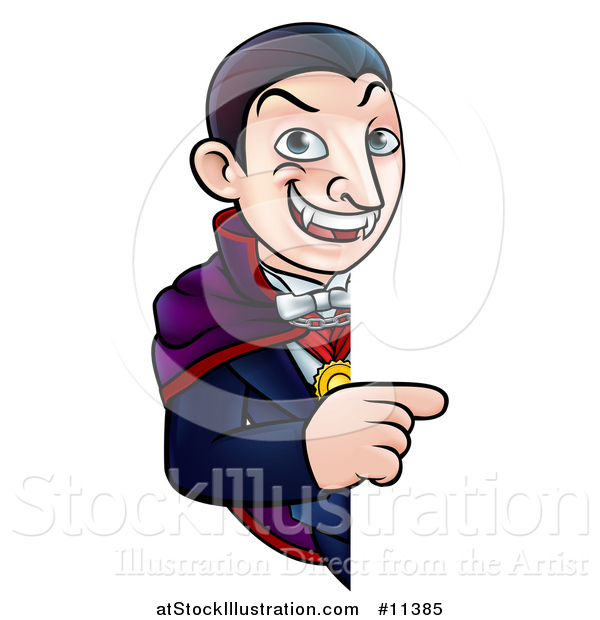 Vector Illustration of a Cartoon Vampire Pointing Around a Sign
