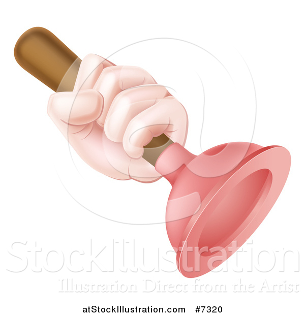 Vector Illustration of a Cartoon White Male Plumber's Hand Holding a Plunger