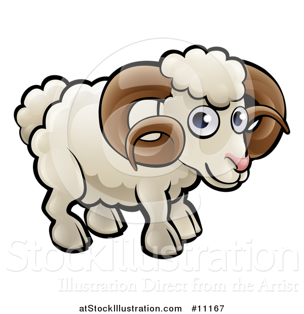 Vector Illustration of a Cartoon White Ram