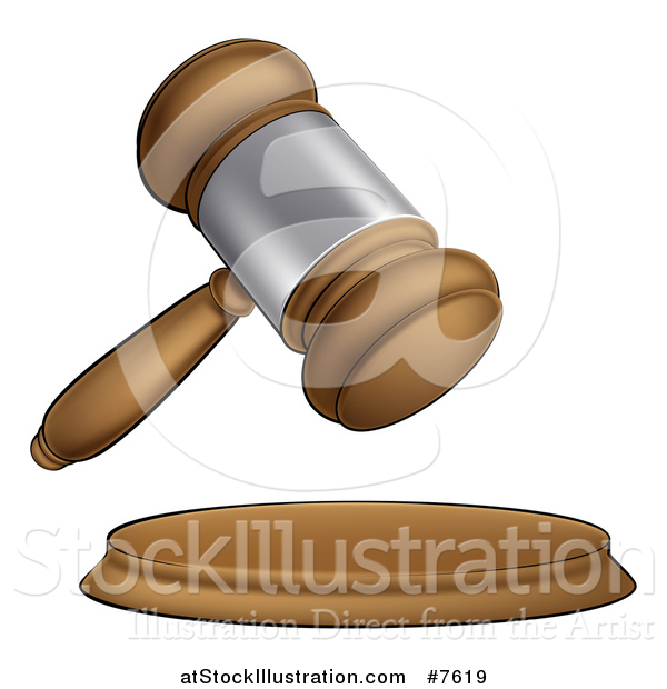 Vector Illustration of a Cartoon Wooden and Silver Judge or Auction Gavel