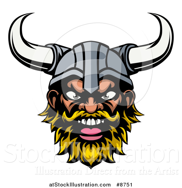 Vector Illustration of a Cartoon Yelling Blond Male Viking Warrior Face