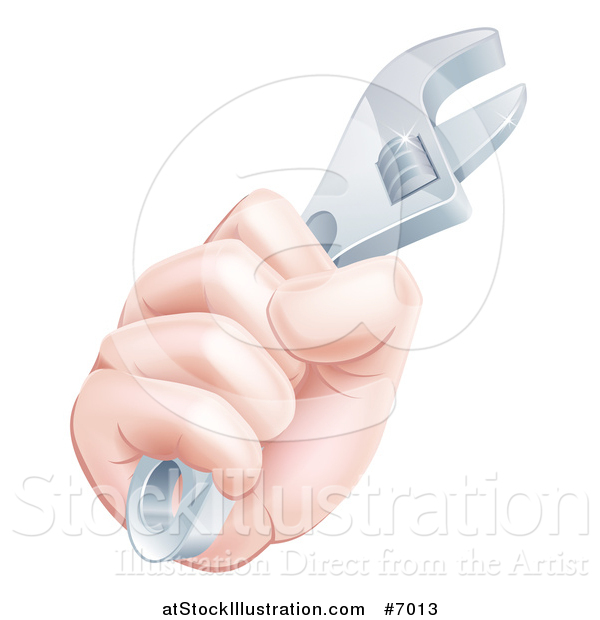 Vector Illustration of a Caucasian Hand Gripping a Spanner Wrench