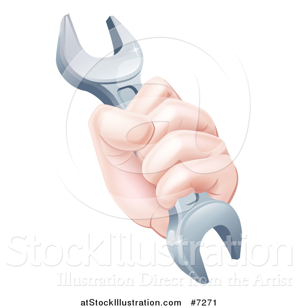 Vector Illustration of a Caucasian Hand Gripping a Wrench