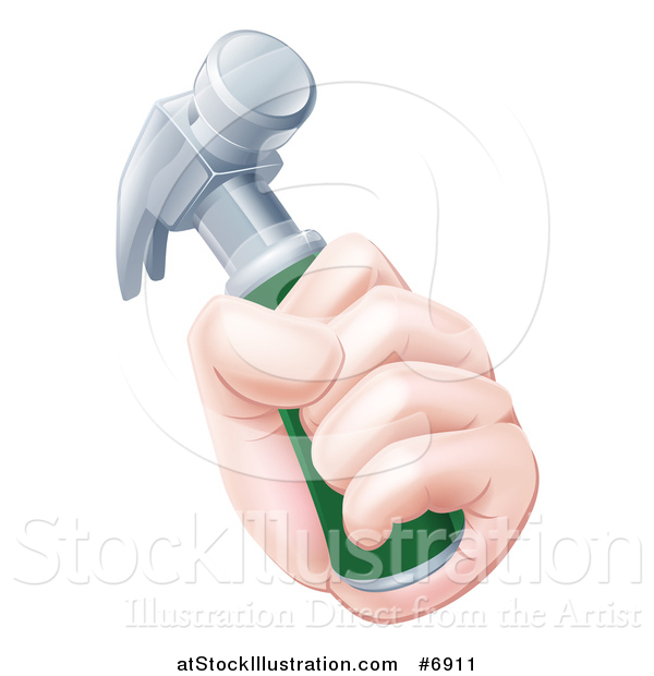 Vector Illustration of a Caucasian Hand Holding a Hammer