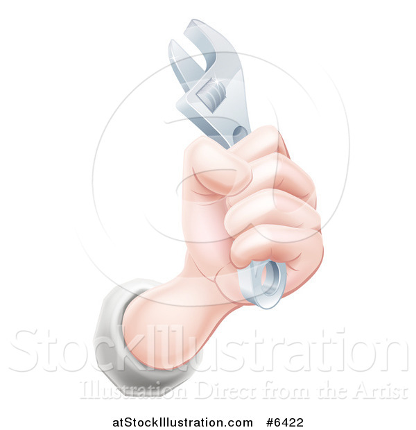 Vector Illustration of a Caucasian Worker Man's Hand Holding a Spanner Wrench
