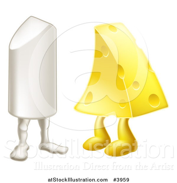 Vector Illustration of a Chalk and Cheese Mascots Attracted to Each Other